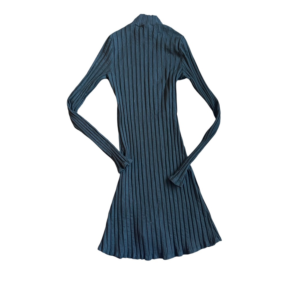 Reformation Libra Black Ribbed Mock Neck Long Sleeve Mini Dress Sz L Side Slit - Picture 6 of 8